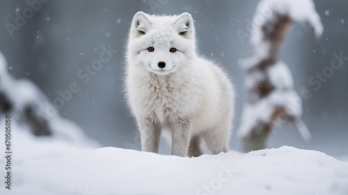 White cold fox (Vulpes Lagopus) within the snow within the Cold. Snow Fox © Tahir