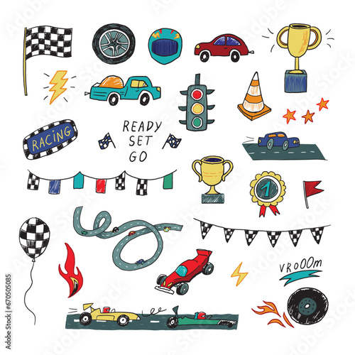 Racing cars vector illustrations set.