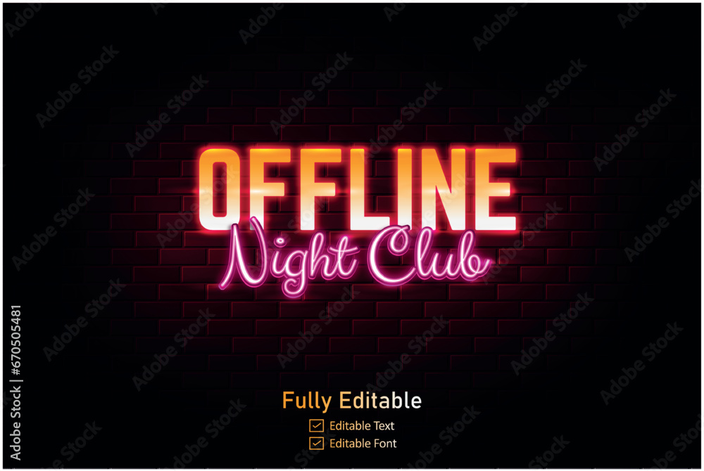 Vector neon effect logo for neon text effect and neon light night party and night club editable text effect Vector neon effect logo for neon text effect and neon light night party and night club editable text effect