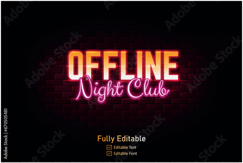 Vector neon effect logo for neon text effect and neon light night party and night club editable text effect 