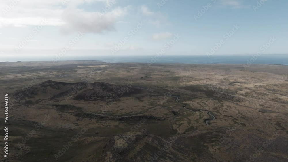 Aerial, icelandic endless green and brown countryside, volcanic nature Aerial, icelandic endless green and brown countryside, volcanic nature