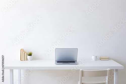 laptop on desk  clean laptop  workdesk  interior design office  bright office