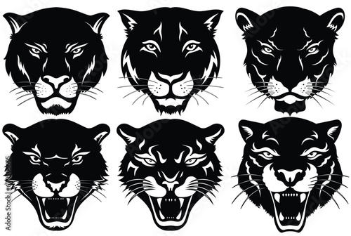Set of black and white panther icon illustration. Panther head vector