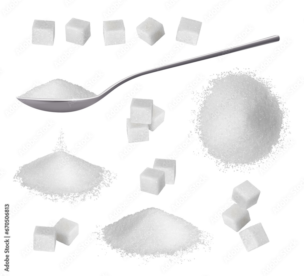 Sugar cubes for sweetening food and drinks. Vector realistic isolated