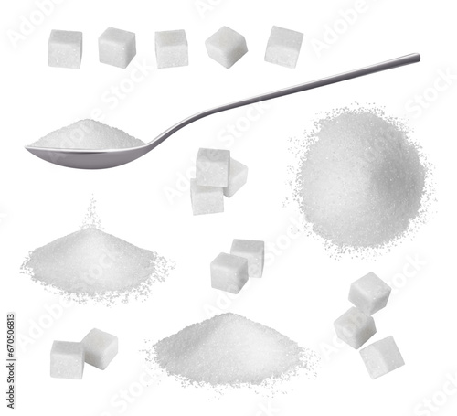 Sugar cubes for sweetening food and drinks. Vector realistic isolated addition to meal, glucose and sucrose, fructose organic ingredient for cooking and eating desserts and sweets diet