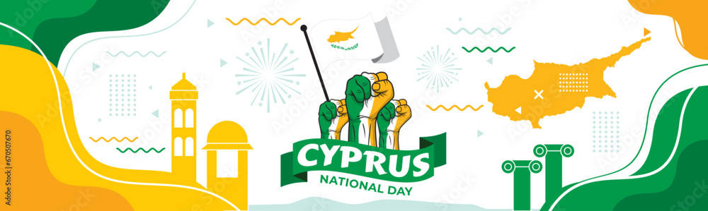 Fototapeta premium Cyprus flag design. Waving Cyprus flag made of satin or silk fabric. Vector Illustration.