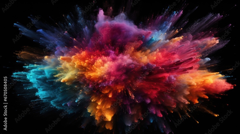 Colourful bright paint explosion on black background Colourful bright paint explosion on black background