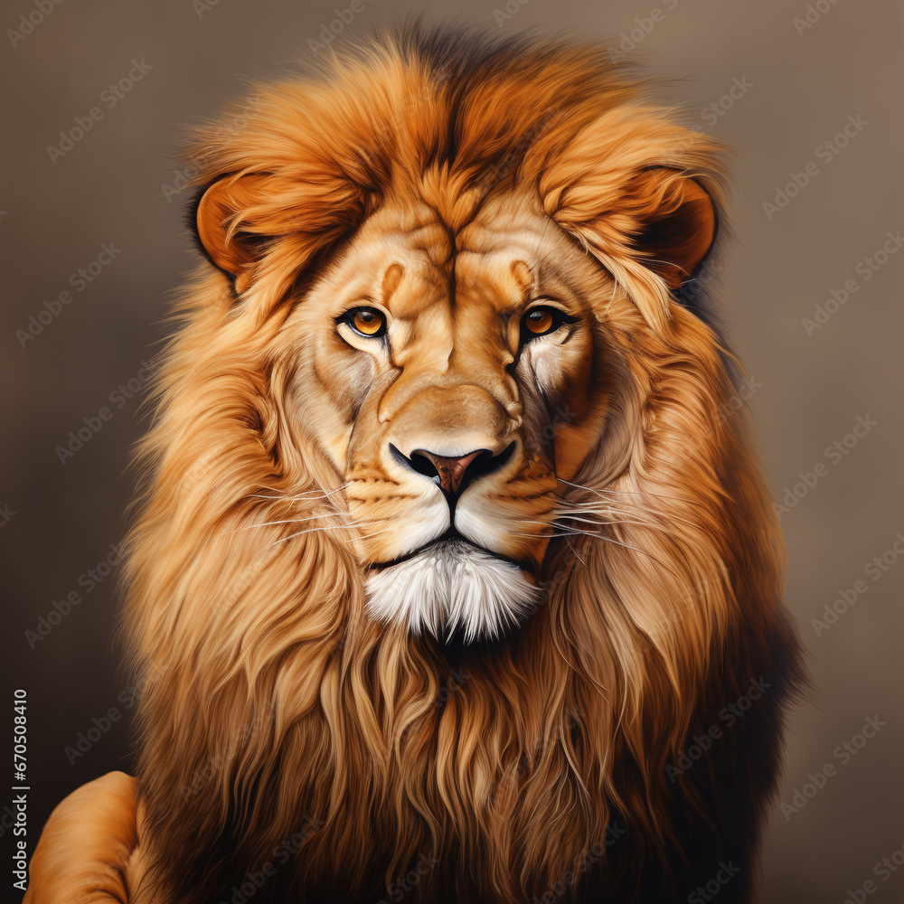 Fototapeta premium Majestic Close-Up of a Proud and Beautiful Lion's Visage: Stunning Wildlife Photography of Regal Feline Beauty