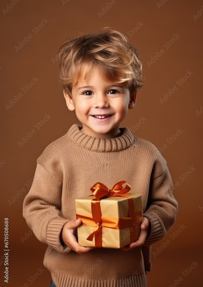 little cute boy holding gift box with ribbons on color background, child in knitted sweater, smiling happy kid, new year, christmas, eve, present, kindergarten, childhood, holiday, winter, toddler little cute boy holding gift box with ribbons on color background, child in knitted sweater, smiling happy kid, new year, christmas, eve, present, kindergarten, childhood, holiday, winter, toddler