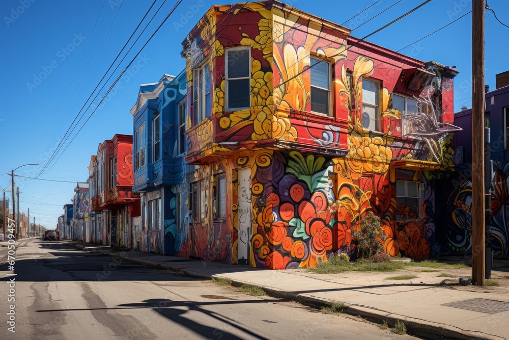 Naklejka premium Graffiti mural that tells a powerful social message, Generative AI