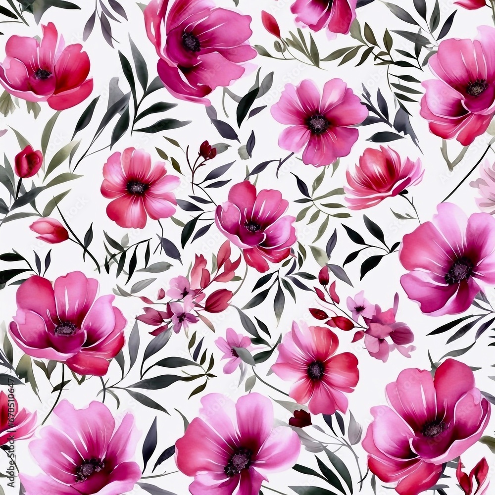 seamless pattern with pink flowers, generative Ai 