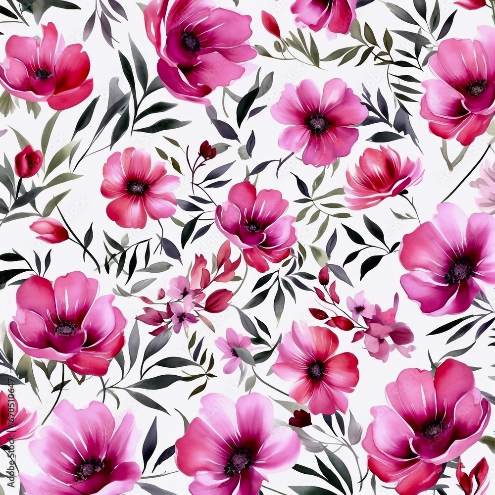 seamless pattern with pink flowers, generative Ai seamless pattern with pink flowers, generative Ai