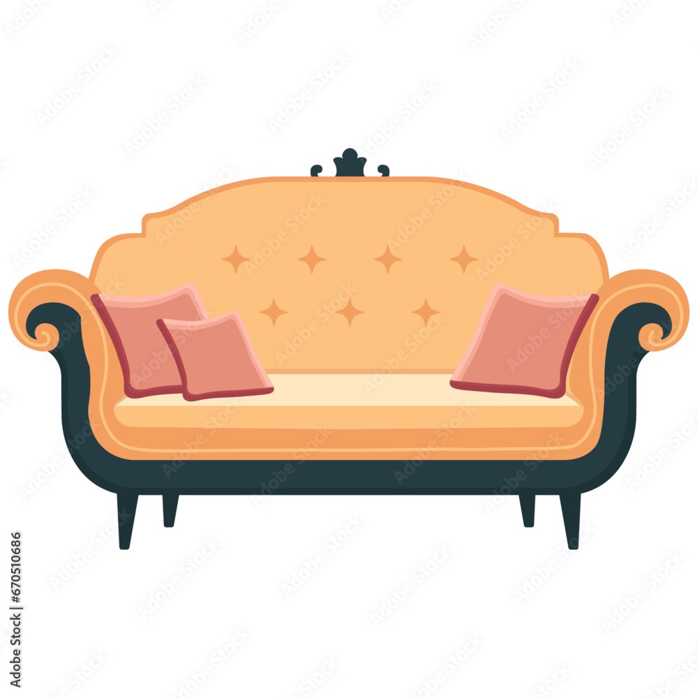 Comfortable sofa on white background. Cartoon style. Vector illustration.