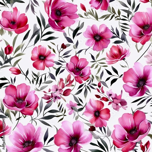 Wallpaper Mural seamless pattern with pink flowers, generative Ai  Torontodigital.ca