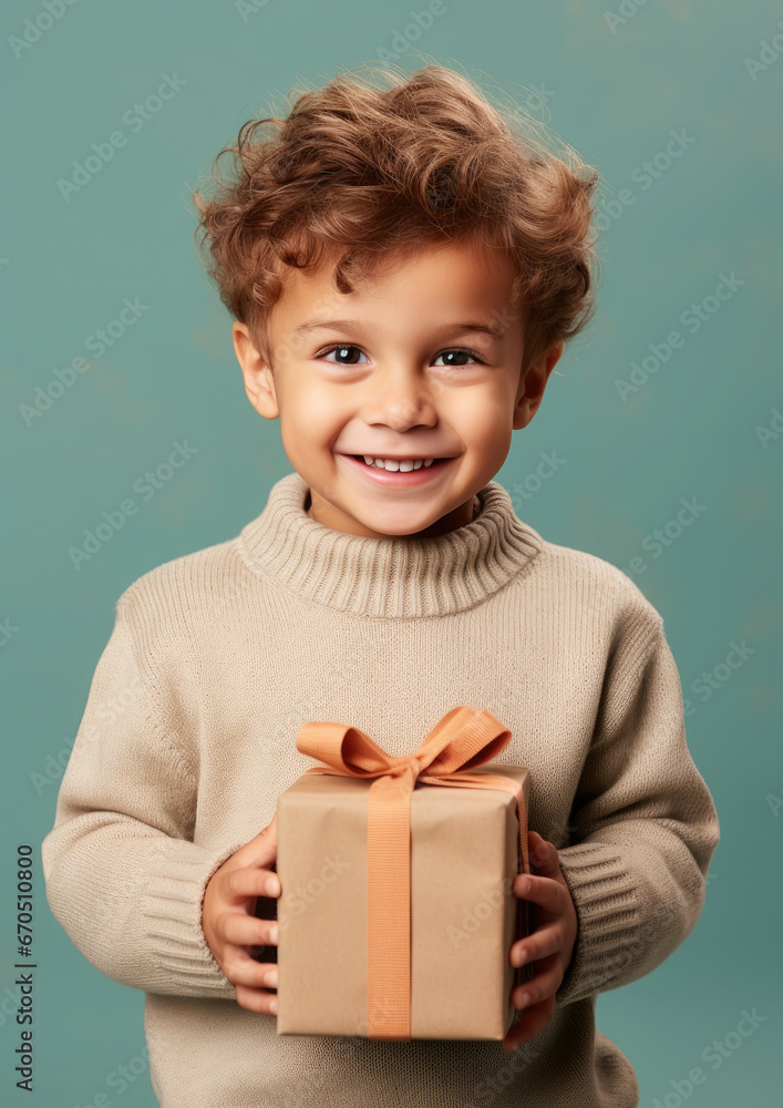 little cute boy holding gift box with ribbons on color background, child in knitted sweater, smiling happy kid, new year, christmas, eve, present, kindergarten, childhood, holiday, winter, toddler little cute boy holding gift box with ribbons on color background, child in knitted sweater, smiling happy kid, new year, christmas, eve, present, kindergarten, childhood, holiday, winter, toddler