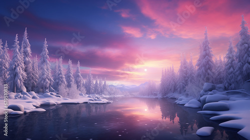 Enchanting Jewel-Toned Snowy Wilderness Landscape 