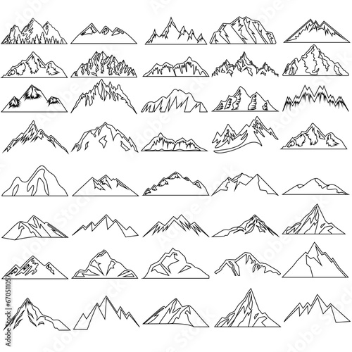 Mountains icon vector set. hike  travel illustration sign collection. camping symbol.