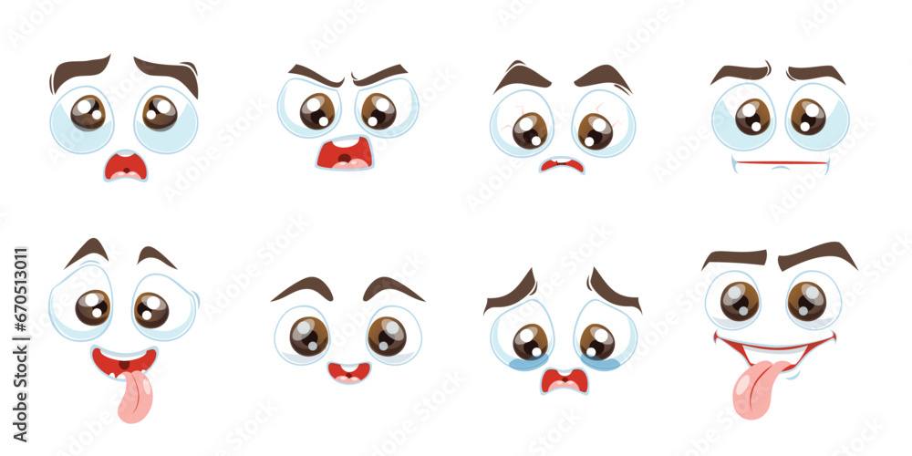 Obraz premium Comic face expressions vector illustrations set. 