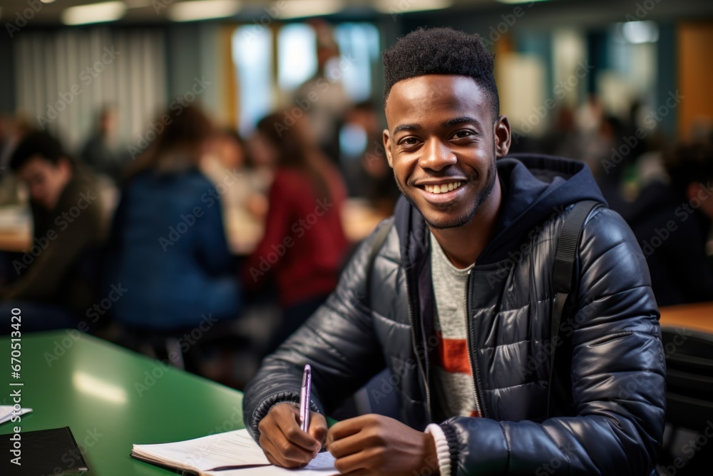 African Man Writing Down Notes in Notebook And Smiling. Group of International African Man Writing Down Notes in Notebook And Smiling. Group of International