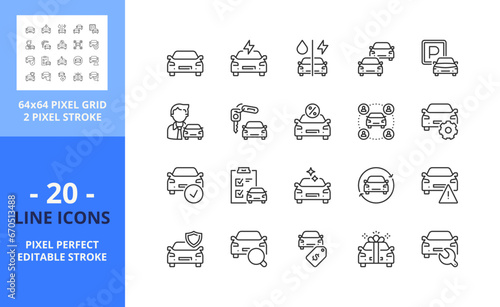 Line icons about car dealership. Pixel perfect 64x64 and editable stroke