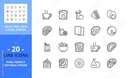 Line icons about brunch. Pixel perfect 64x64 and editable stroke