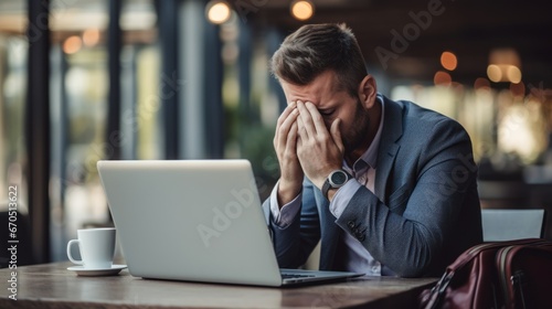 businessman experiencing stress and anxiety while working on a laptop, pressures and challenges