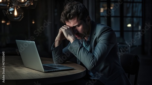 businessman experiencing stress and anxiety while working on a laptop, pressures and challenges