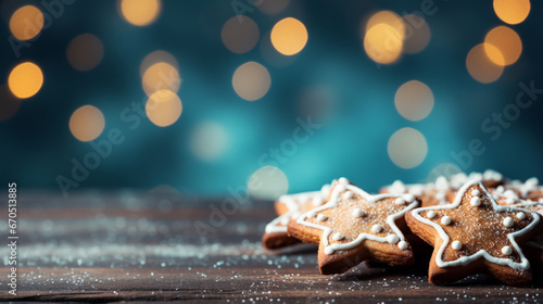 Christmas wallpaper with Gingerbread Cookie background. Generative AI