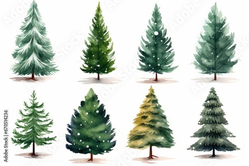 Set of watercolor Christmas tree elements  Generative AI