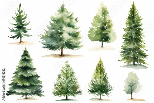 Set of watercolor Christmas tree elements, Generative AI