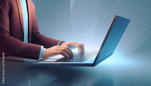 3d render character of a man hands typing keyboard on laptop computer, Isolated on white background
 photo