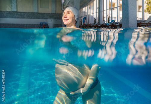 Pregnant woman in the pool.