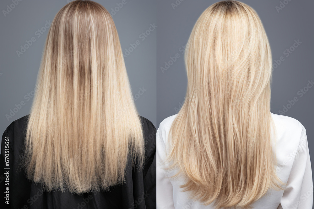 Hair treatment result before and after. Generative Ai Hair treatment result before and after. Generative Ai