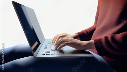 3d render character of a man hands typing keyboard on laptop computer, Isolated on white background
