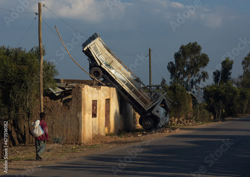 Truck accident ialong a road in a village, Harari Region, Harar, Ethiopia photo