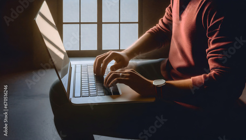 3d render character of a man hands typing keyboard on laptop computer, Isolated on white background
