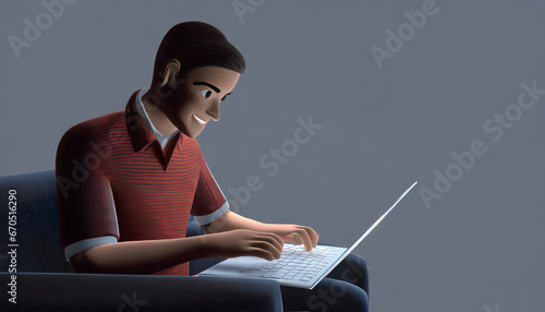 3d render character of a man hands typing keyboard on laptop computer, Isolated on white background
