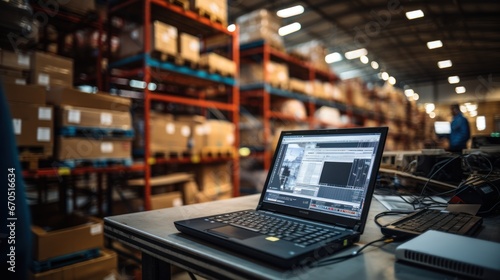 Laptops work as checklists in smart factories such as warehouses, distribution networks, logistics, transportation, export, import logistics. and transportation industry