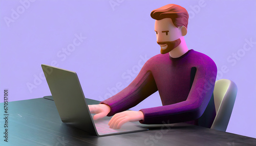 3d render character of a man hands typing keyboard on laptop computer, Isolated on white background
