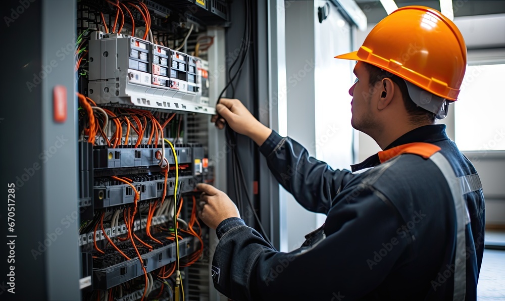 A Construction Worker in a Hard Hat Operating an Electrical Switch Box A Construction Worker in a Hard Hat Operating an Electrical Switch Box