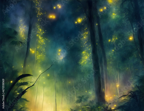 Firefly in the jungle at night