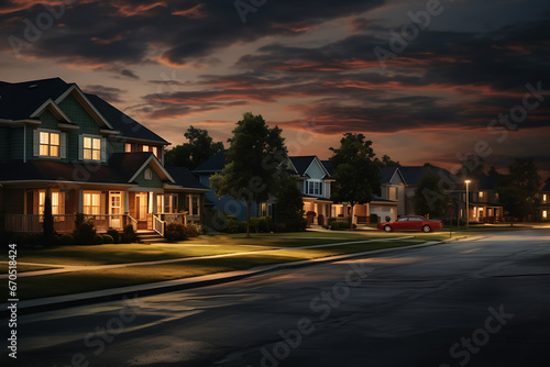 suburban neighborhood, houses, street, architecture, suburbs © MrJeans