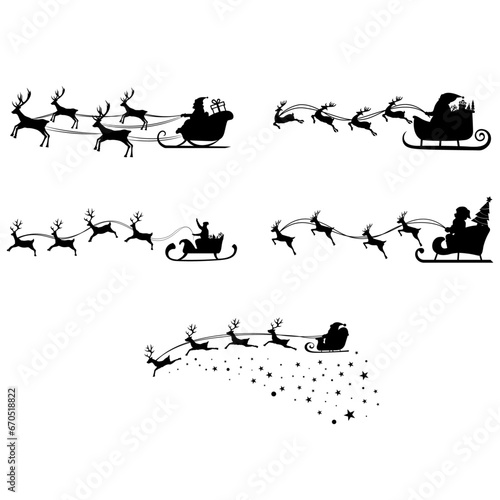 Santa Claus and reindeer sleigh flying, Silhouette Santa and reindeer flying, Santa Claus flying, Santa's sleigh silhouette, December 25