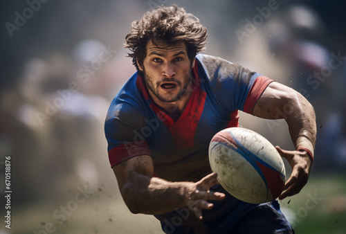 Un joueur de rugby passant le ballon photo