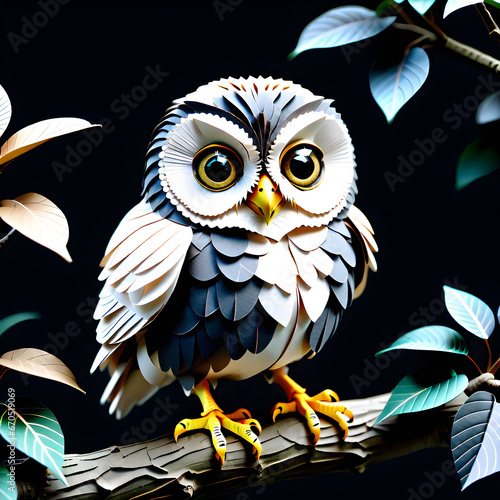 Paper's Enchanting Night: Creative Art of Secrets and Adventures Unfolding in the Company of Adorable Paper Owls.(Generative AI) photo