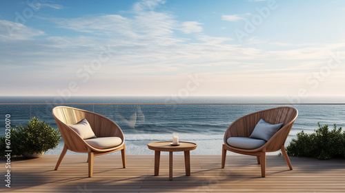 Two Deck Chairs on the Terrace with Pool and Amazing beach View © Kewesin