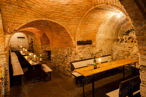 interior of  a wine cellar ready for degustation, Southern Moravia, Czech Republic photo