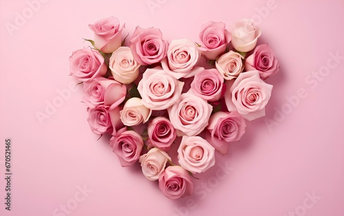 Heart-shaped rose buds frame a pink background for Valentine's Day.