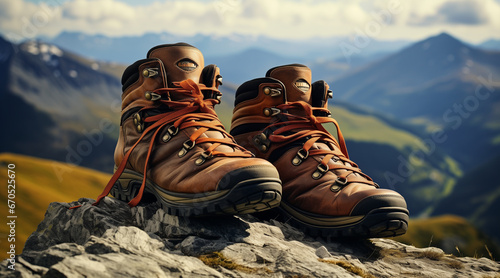 Hiking boots on the mountain trail