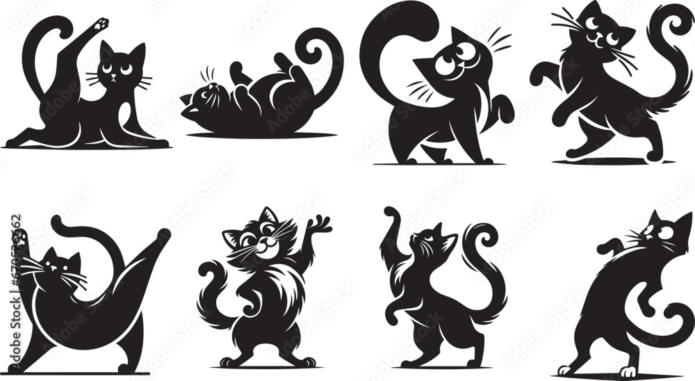 Funny Cat Silhouette In Different Poses Vector Clipart Funny Cat Silhouette In Different Poses Vector Clipart
